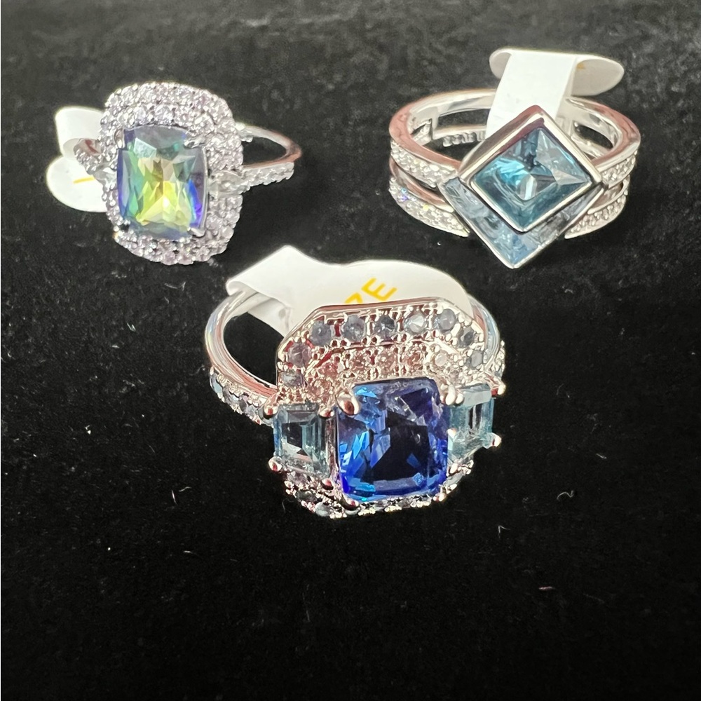 Dazzling Silver and Blue Gemstone Ring Trio valued at 300